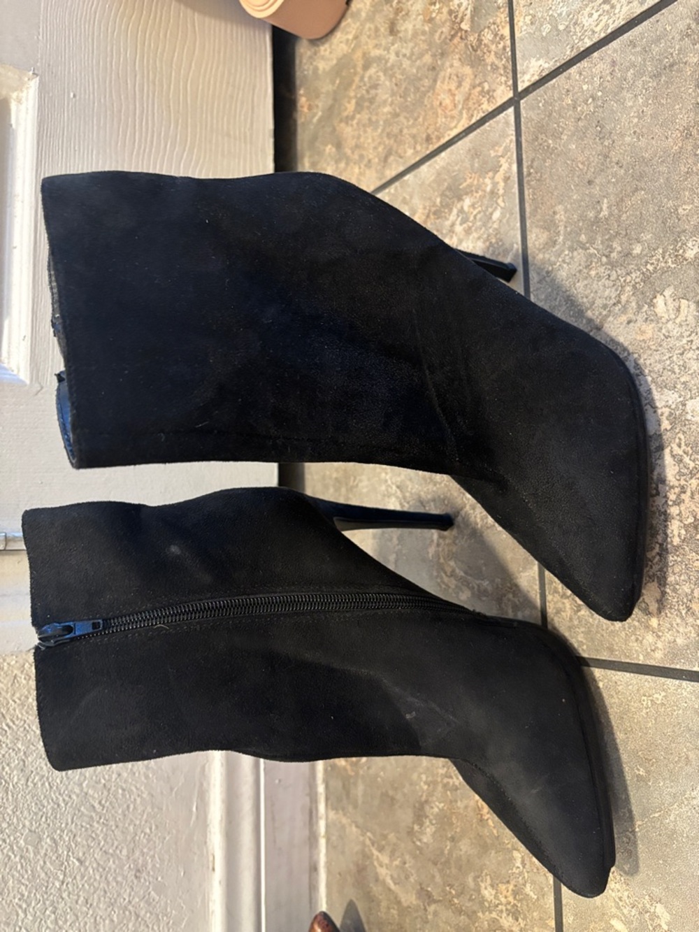 Black Suede Pointed-Toe Stiletto Ankle Boots